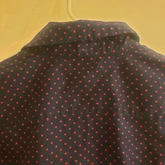Tommy Hilfiger Women’s Navy/Red Polka Dot Cotton Fitted Button Down Shirt - Picture 10 of 13
